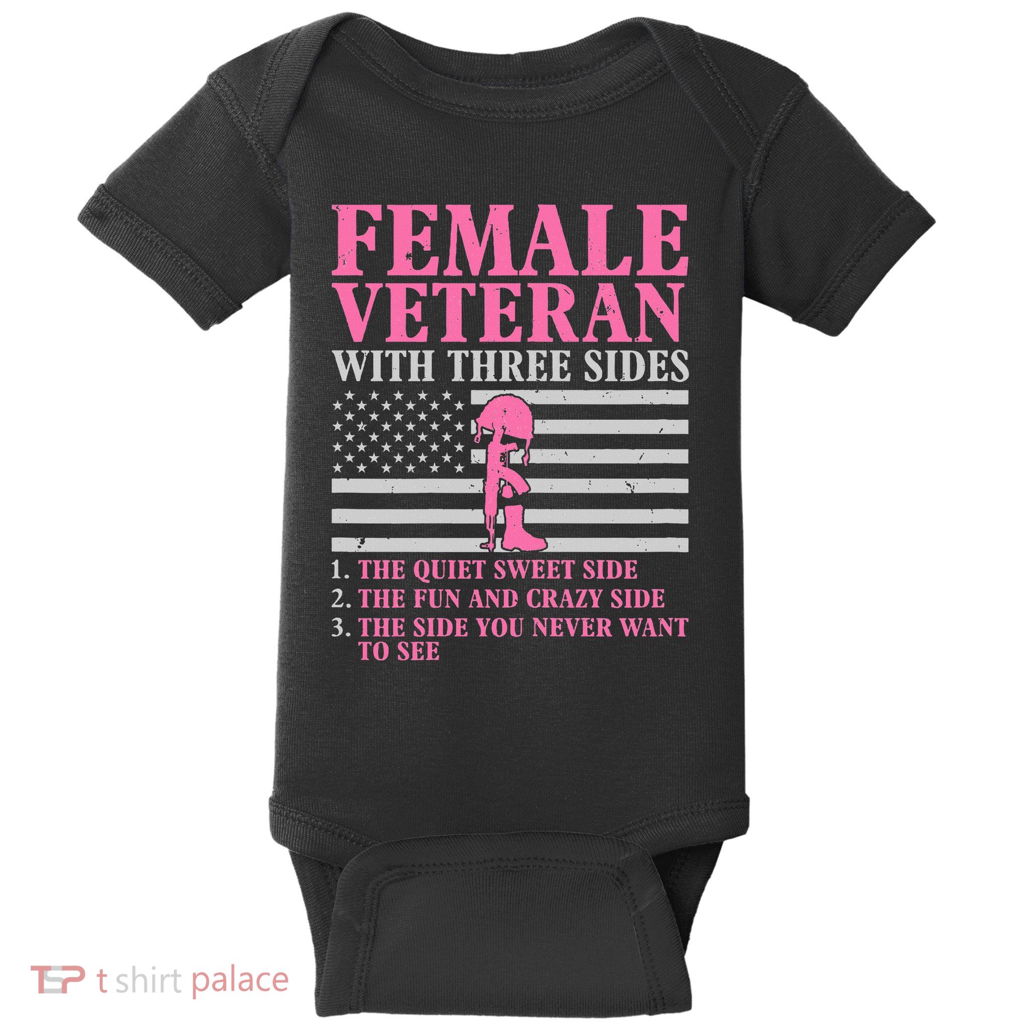 Female Veteran With Three Sides Veteran Mother Grandma Baby Bodysuit