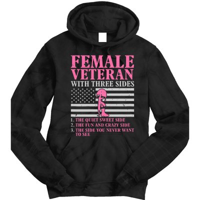 Female Veteran With Three Sides Veteran Mother Grandma Tie Dye Hoodie