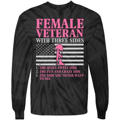 Female Veteran With Three Sides Veteran Mother Grandma Tie-Dye Long Sleeve Shirt