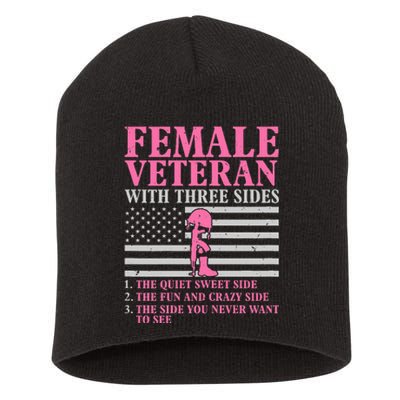 Female Veteran With Three Sides Veteran Mother Grandma Short Acrylic Beanie