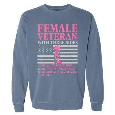 Female Veteran With Three Sides Veteran Mother Grandma Garment-Dyed Sweatshirt