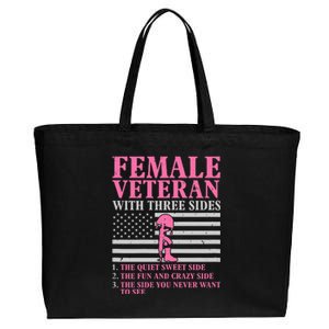 Female Veteran With Three Sides Veteran Mother Grandma Cotton Canvas Jumbo Tote