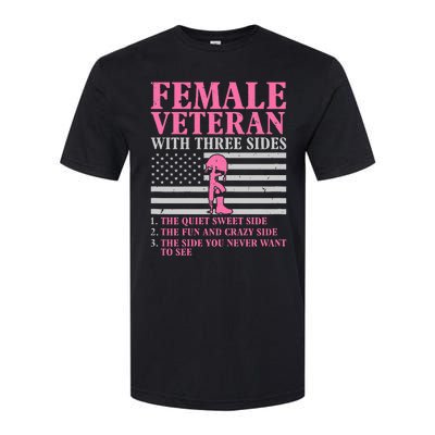 Female Veteran With Three Sides Veteran Mother Grandma Softstyle CVC T-Shirt