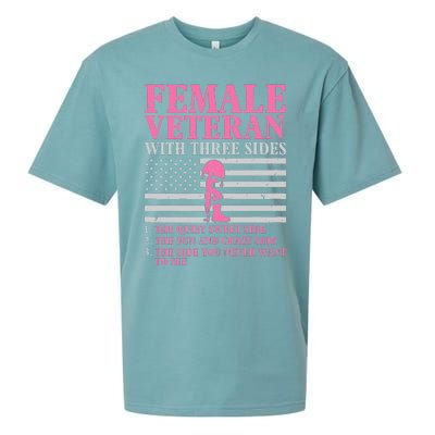 Female Veteran With Three Sides Veteran Mother Grandma Sueded Cloud Jersey T-Shirt