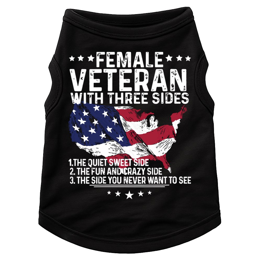 Female Veteran With Three Sides Women Veteran American Flag Doggie Tank