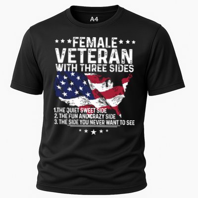 Female Veteran With Three Sides Women Veteran American Flag Performance Shirt