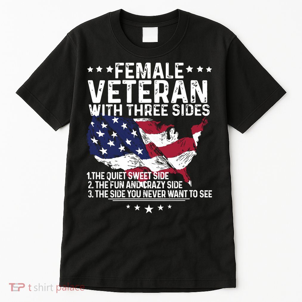 Female Veteran With Three Sides Women Veteran American Flag Tall T-Shirt