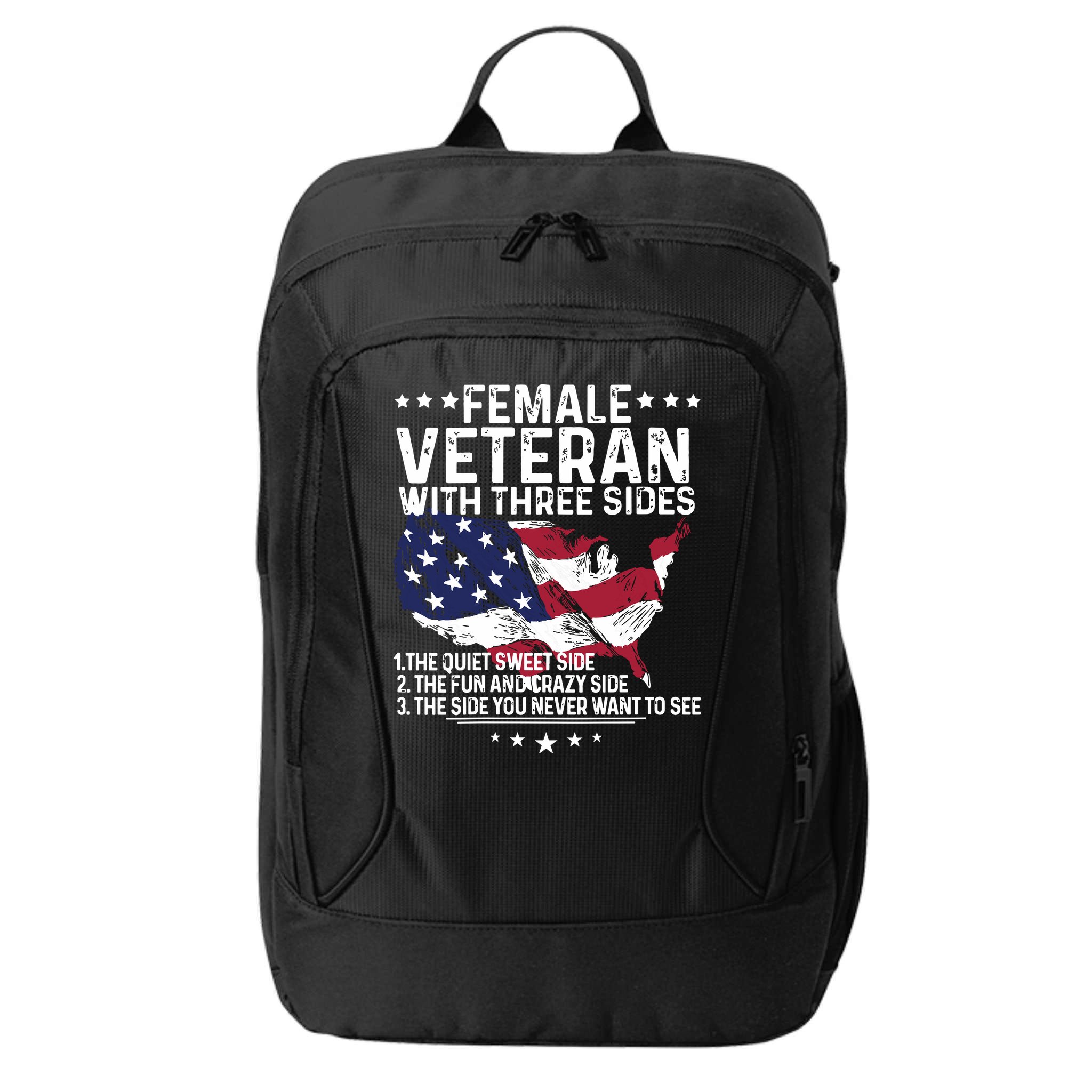 Female Veteran With Three Sides Women Veteran American Flag City Backpack