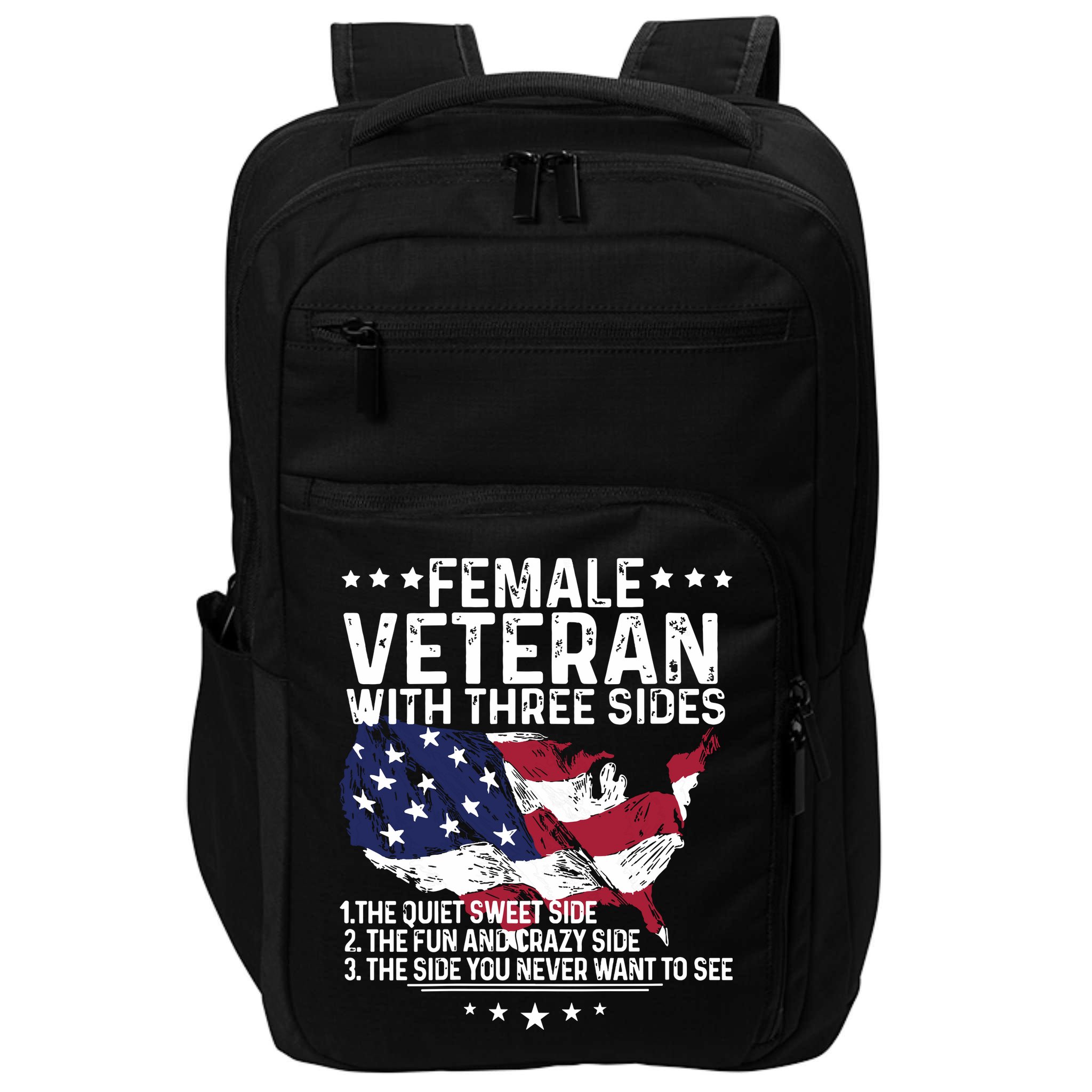 Female Veteran With Three Sides Women Veteran American Flag Impact Tech Backpack
