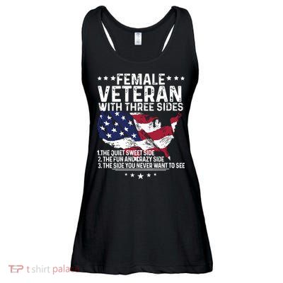 Female Veteran With Three Sides Women Veteran American Flag Ladies Essential Flowy Tank
