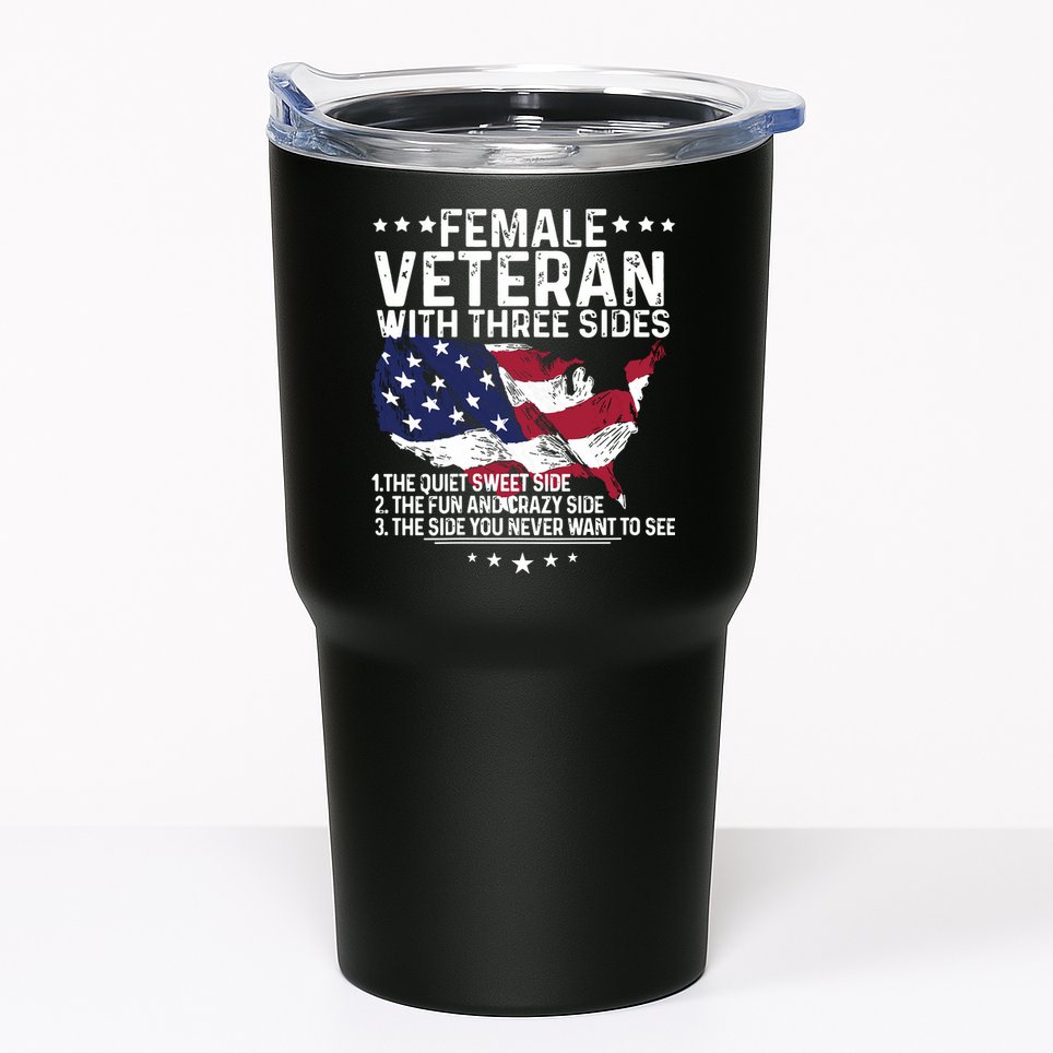 Female Veteran With Three Sides Women Veteran American Flag Tumbler