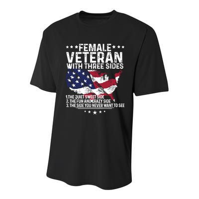 Female Veteran With Three Sides Women Veteran American Flag Youth Performance Sprint T-Shirt