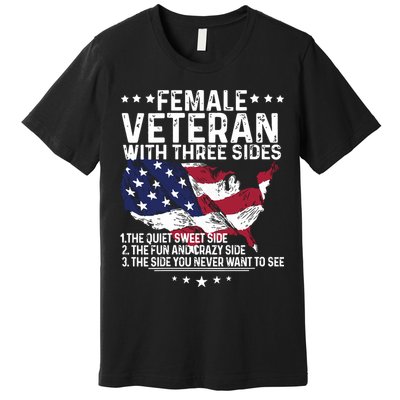 Female Veteran With Three Sides Women Veteran American Flag Premium T-Shirt