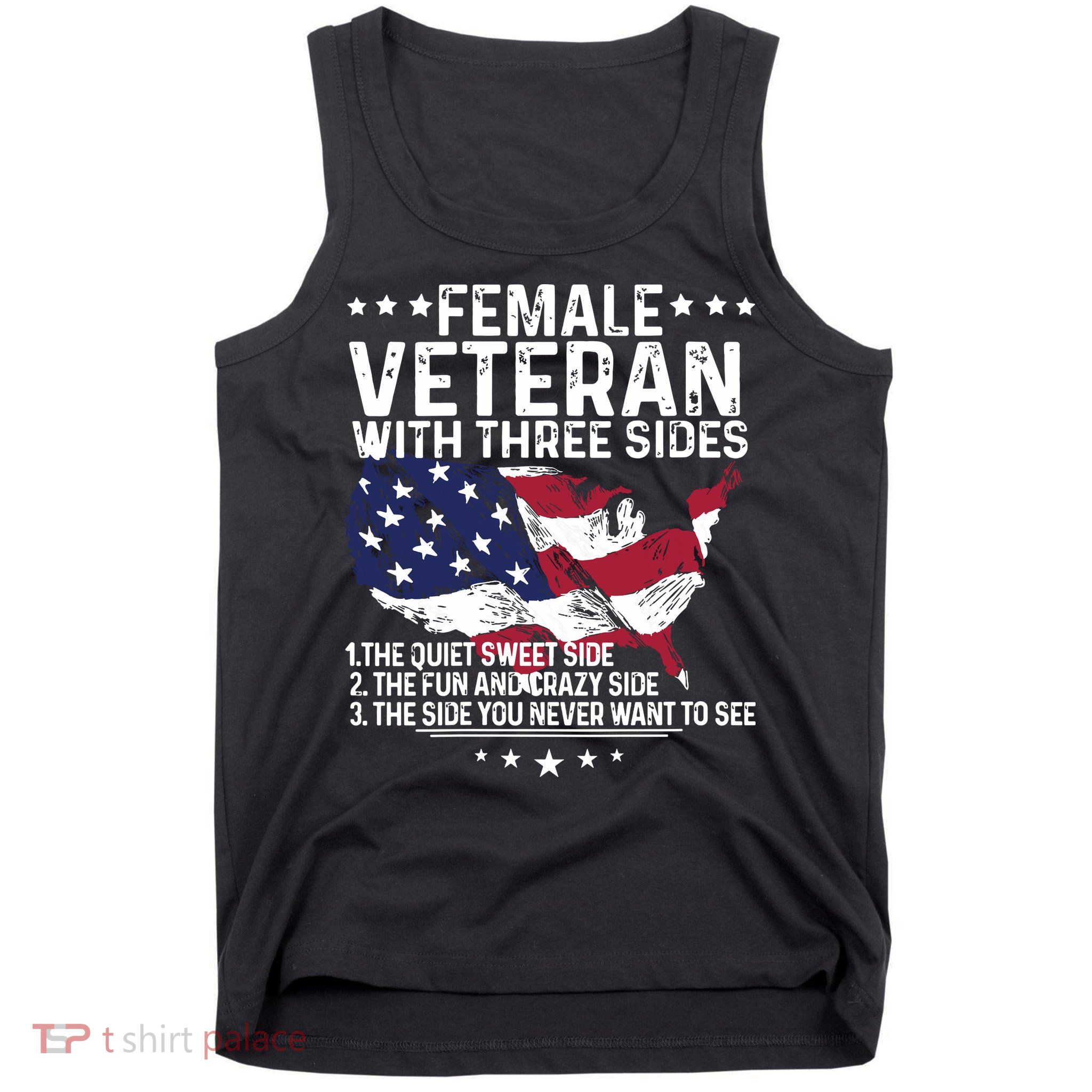 Female Veteran With Three Sides Women Veteran American Flag Tank Top