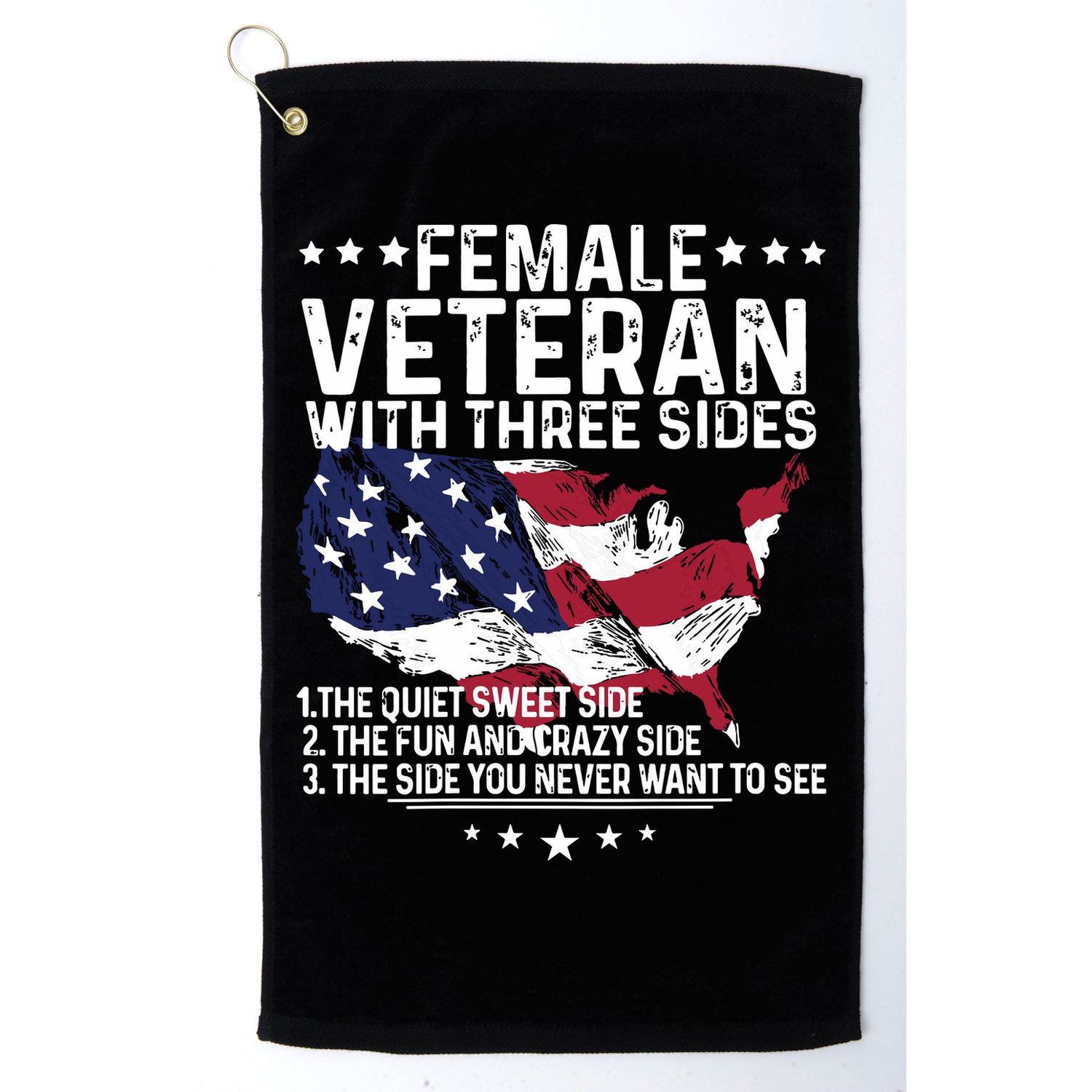 Female Veteran With Three Sides Women Veteran American Flag Golf Towel