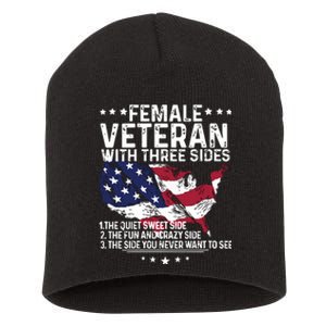 Female Veteran With Three Sides Women Veteran American Flag Short Acrylic Beanie