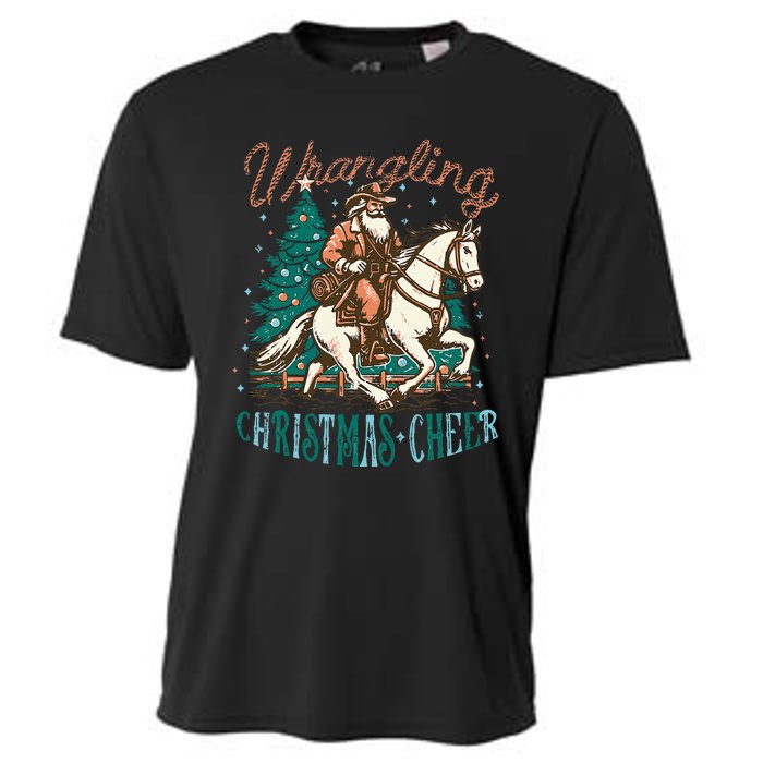 Funny Vintage Western Cowboy Santa Wrangling Christmas Cheer Cooling Performance Crew T-Shirt