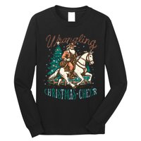 Funny Vintage Western Cowboy Santa Wrangling Christmas Cheer Long Sleeve Shirt