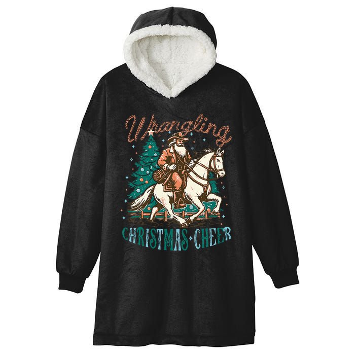 Funny Vintage Western Cowboy Santa Wrangling Christmas Cheer Hooded Wearable Blanket