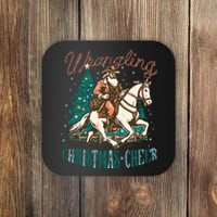 Funny Vintage Western Cowboy Santa Wrangling Christmas Cheer Coaster