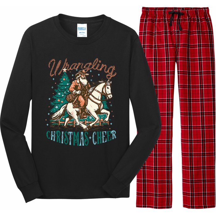 Funny Vintage Western Cowboy Santa Wrangling Christmas Cheer Long Sleeve Pajama Set