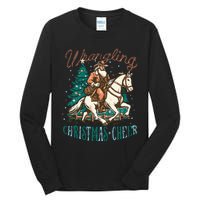 Funny Vintage Western Cowboy Santa Wrangling Christmas Cheer Tall Long Sleeve T-Shirt