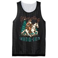 Funny Vintage Western Cowboy Santa Wrangling Christmas Cheer Mesh Reversible Basketball Jersey Tank