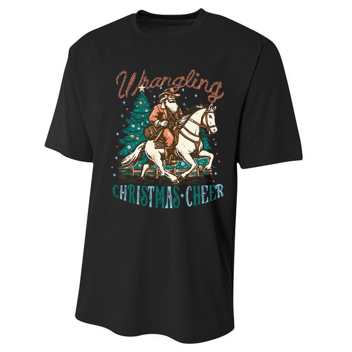 Funny Vintage Western Cowboy Santa Wrangling Christmas Cheer Performance Sprint T-Shirt