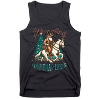 Funny Vintage Western Cowboy Santa Wrangling Christmas Cheer Tank Top