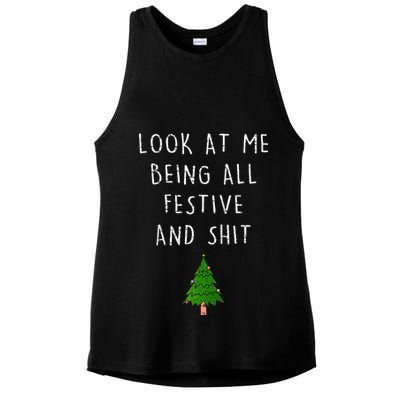 Funny Vintage Xmas Look At Me Being All Festive And Raglan Baseball Ladies PosiCharge Tri-Blend Wicking Tank