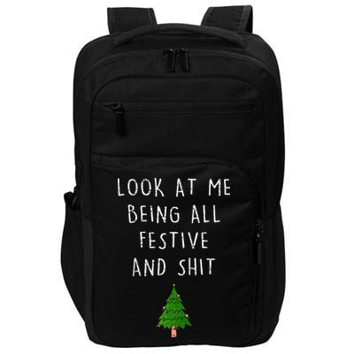 Funny Vintage Xmas Look At Me Being All Festive And Raglan Baseball Impact Tech Backpack