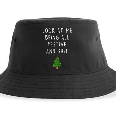 Funny Vintage Xmas Look At Me Being All Festive And Raglan Baseball Sustainable Bucket Hat