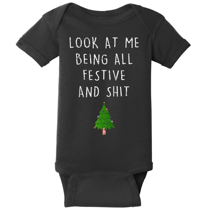 Funny Vintage Xmas Look At Me Being All Festive And Raglan Baseball Baby Bodysuit