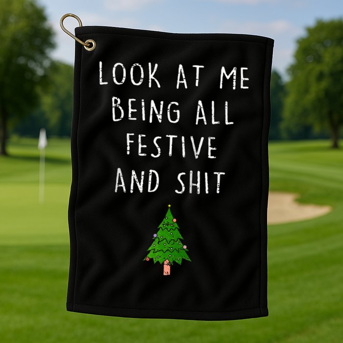 Funny Vintage Xmas Look At Me Being All Festive And Raglan Baseball Golf Towel