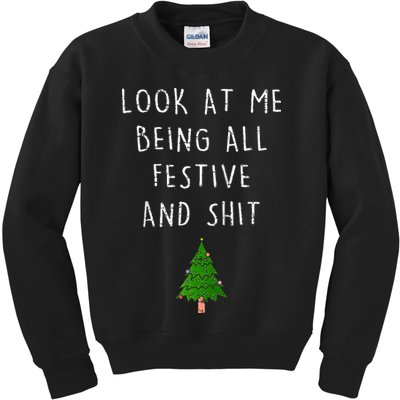 Funny Vintage Xmas Look At Me Being All Festive And Raglan Baseball Kids Sweatshirt