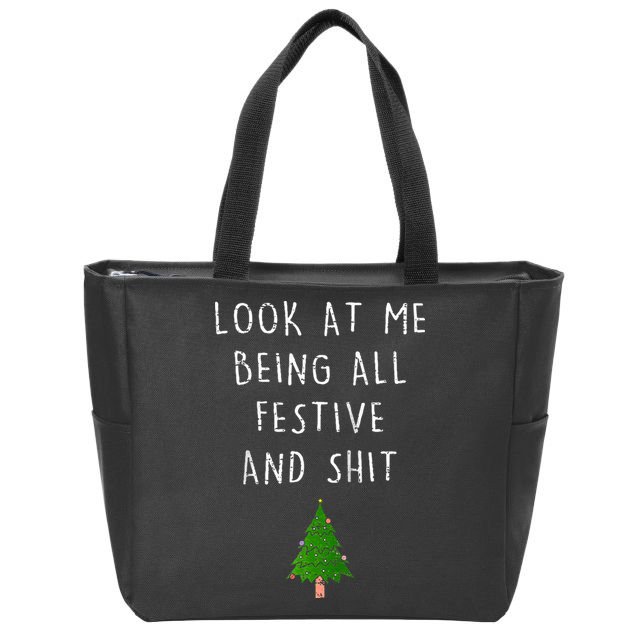 Funny Vintage Xmas Look At Me Being All Festive And Raglan Baseball Zip Tote Bag