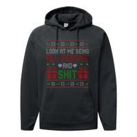 Funny Vintage Xmas Look At Me Being All Festive And Shit  Performance Fleece Hoodie