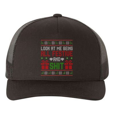 Funny Vintage Xmas Look At Me Being All Festive And Shit  Yupoong Adult 5-Panel Trucker Hat