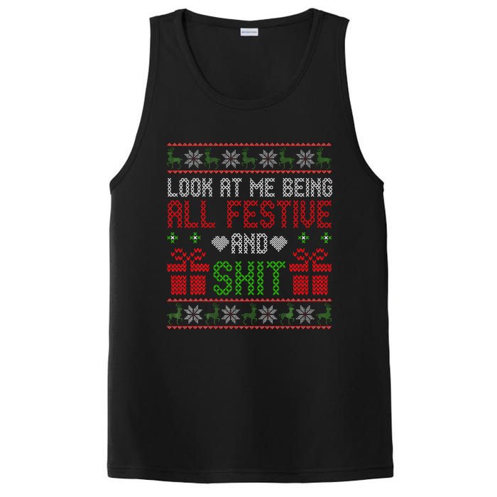 Funny Vintage Xmas Look At Me Being All Festive And Shit  PosiCharge Competitor Tank