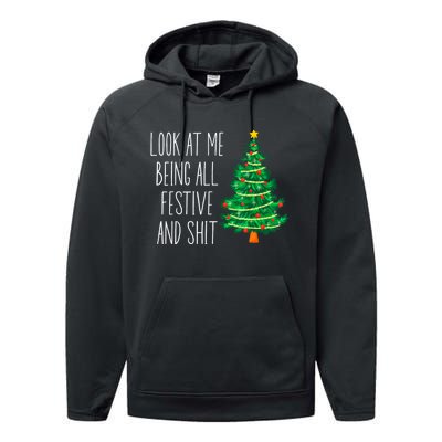 Funny Vintage Xmas Look At Me Being All Festive And Shit Performance Fleece Hoodie