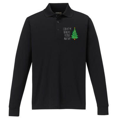 Funny Vintage Xmas Look At Me Being All Festive And Shit Performance Long Sleeve Polo