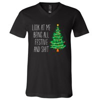 Funny Vintage Xmas Look At Me Being All Festive And Shit V-Neck T-Shirt