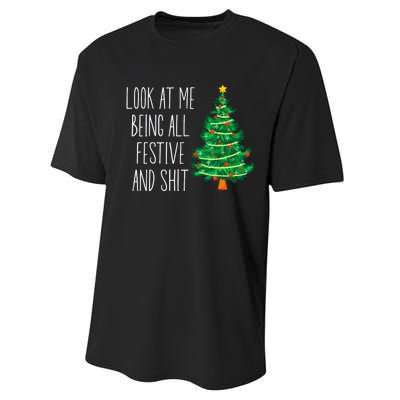 Funny Vintage Xmas Look At Me Being All Festive And Shit Performance Sprint T-Shirt