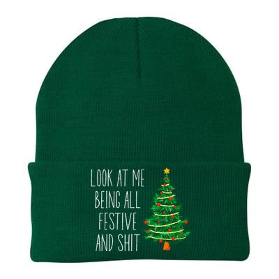 Funny Vintage Xmas Look At Me Being All Festive And Shit Knit Cap Winter Beanie