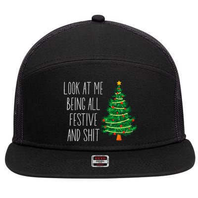 Funny Vintage Xmas Look At Me Being All Festive And Shit 7 Panel Mesh Trucker Snapback Hat