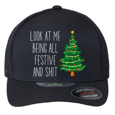 Funny Vintage Xmas Look At Me Being All Festive And Shit Flexfit Unipanel Trucker Cap