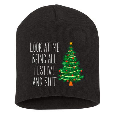 Funny Vintage Xmas Look At Me Being All Festive And Shit Short Acrylic Beanie