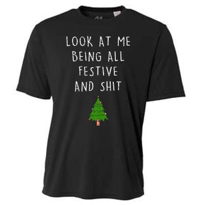 Funny Vintage Xmas Look At Me Being All Festive And Shits Cooling Performance Crew T-Shirt