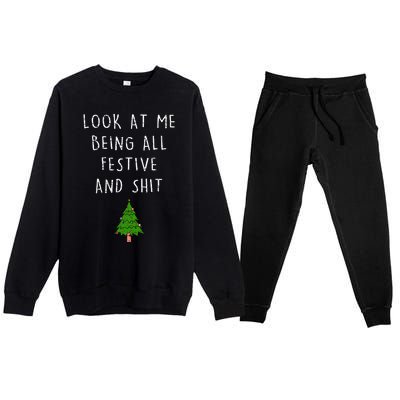 Funny Vintage Xmas Look At Me Being All Festive And Shits Premium Crewneck Sweatsuit Set