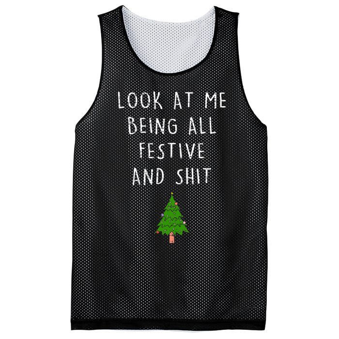 Funny Vintage Xmas Look At Me Being All Festive And Shits Mesh Reversible Basketball Jersey Tank